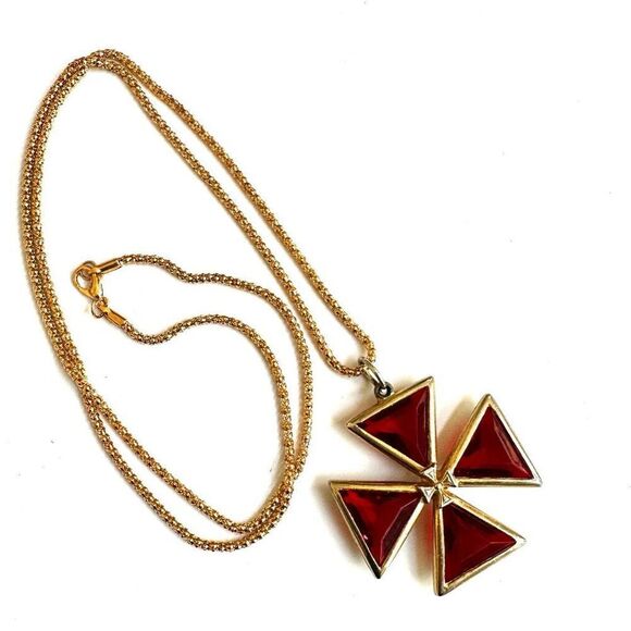 Maltese  red and gold tone Cross pendant necklace - Picture 10 of 11